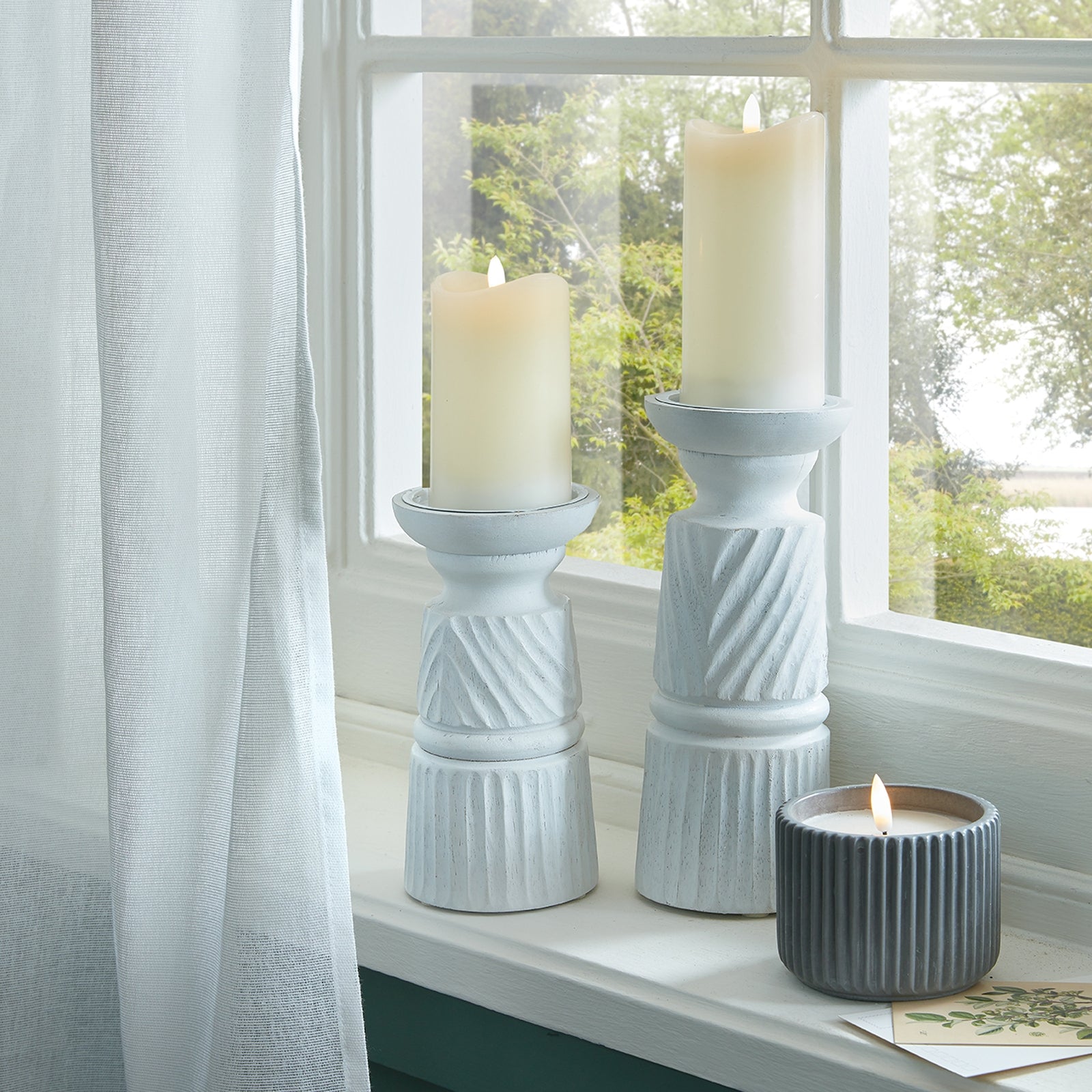 Medium White Carved Candle Holder Makur Interior