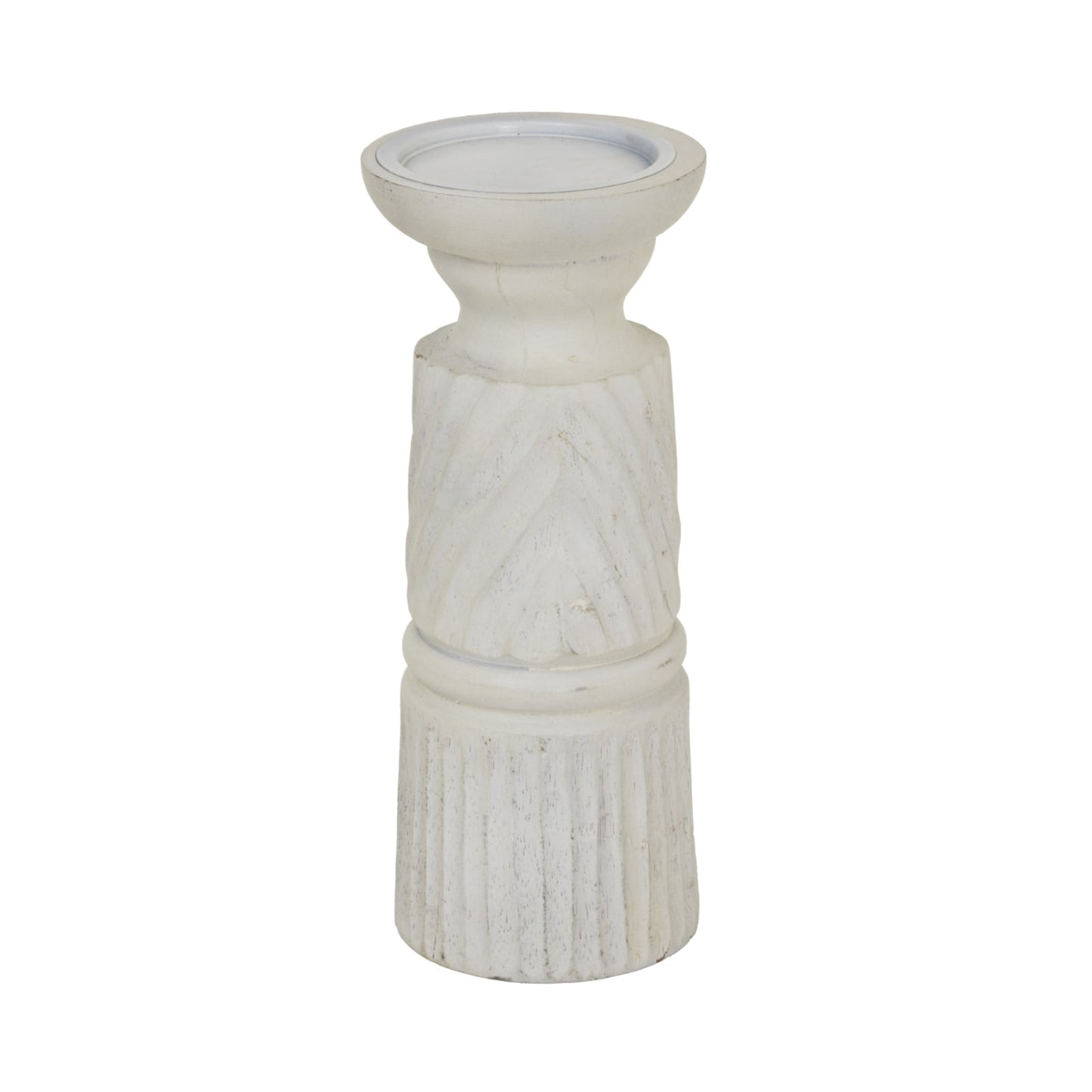 Medium White Carved Candle Holder Makur Interior