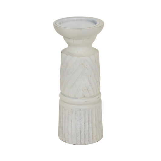 Medium White Carved Candle Holder Makur Interior