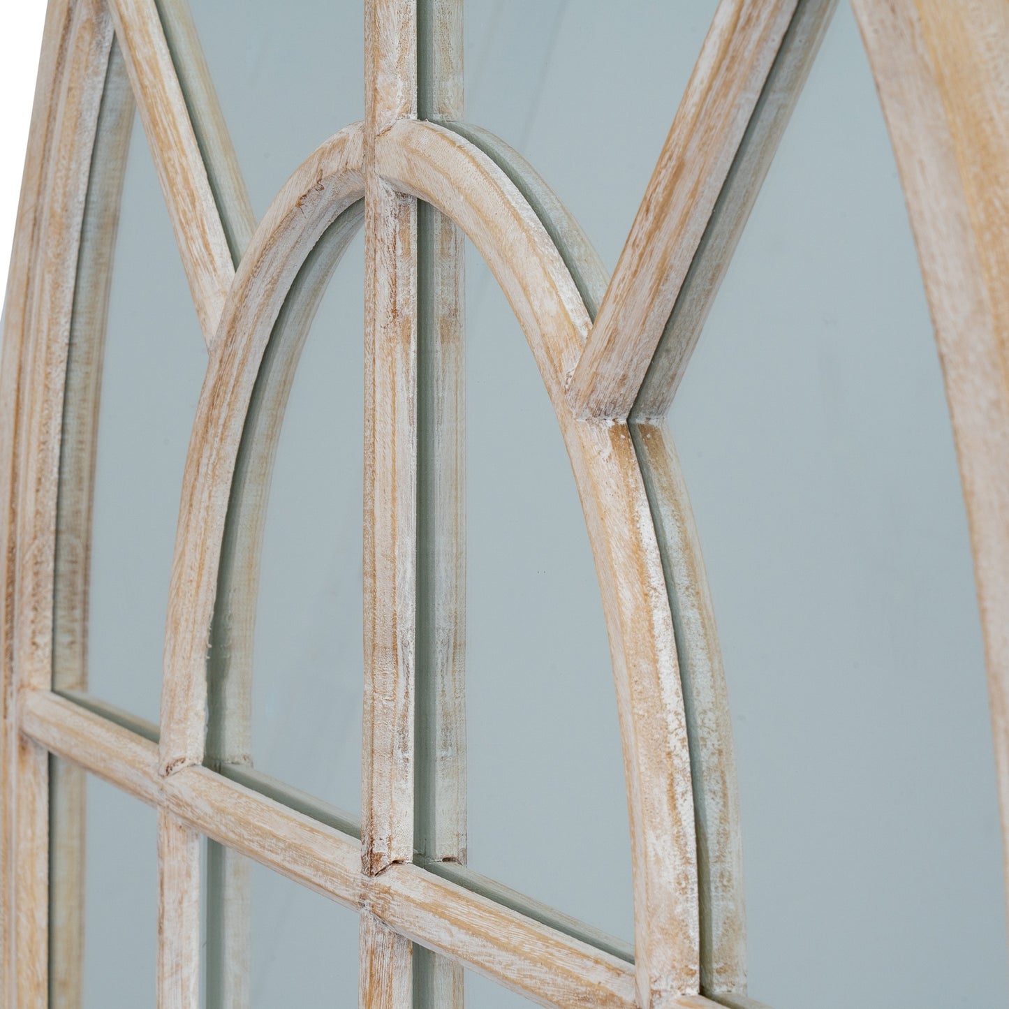 Washed Wood Arched Window Mirror