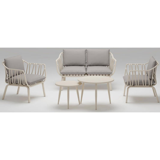 Aeris Putty Grey 2 Seat Sofa With 2 Armchairs & Tables Set