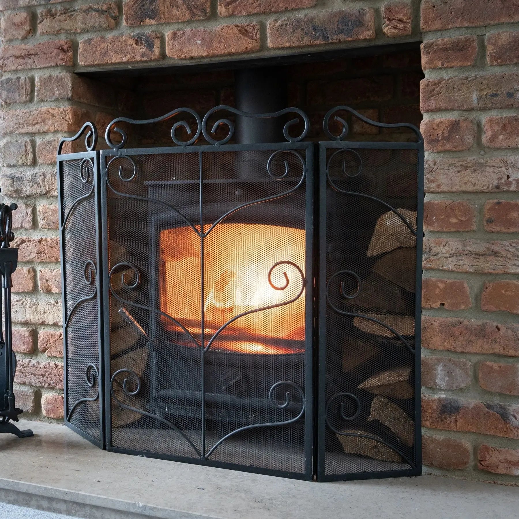 Heavy Large Black Ornate Fire Screen Makur Interior