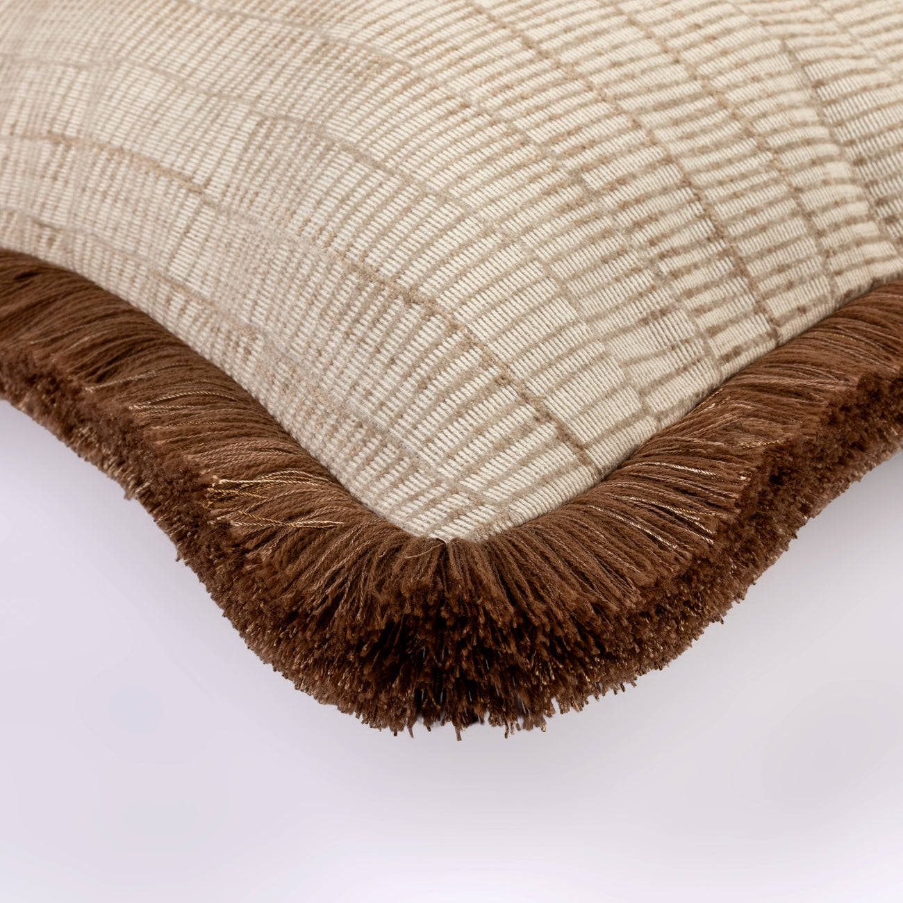 Champagne Cushion with Brown Fringe
