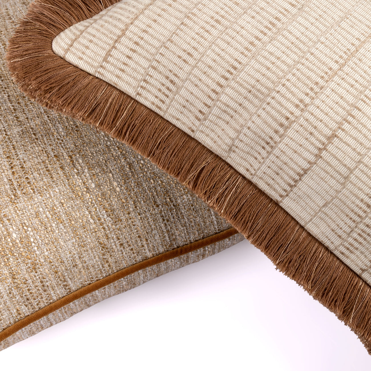 Champagne Cushion with Brown Fringe