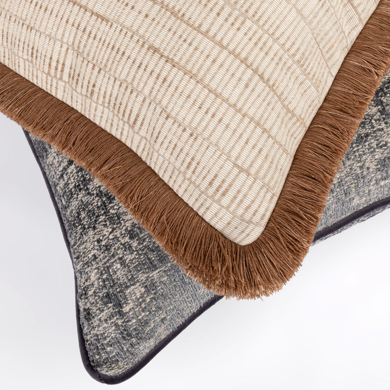 Champagne Cushion with Brown Fringe