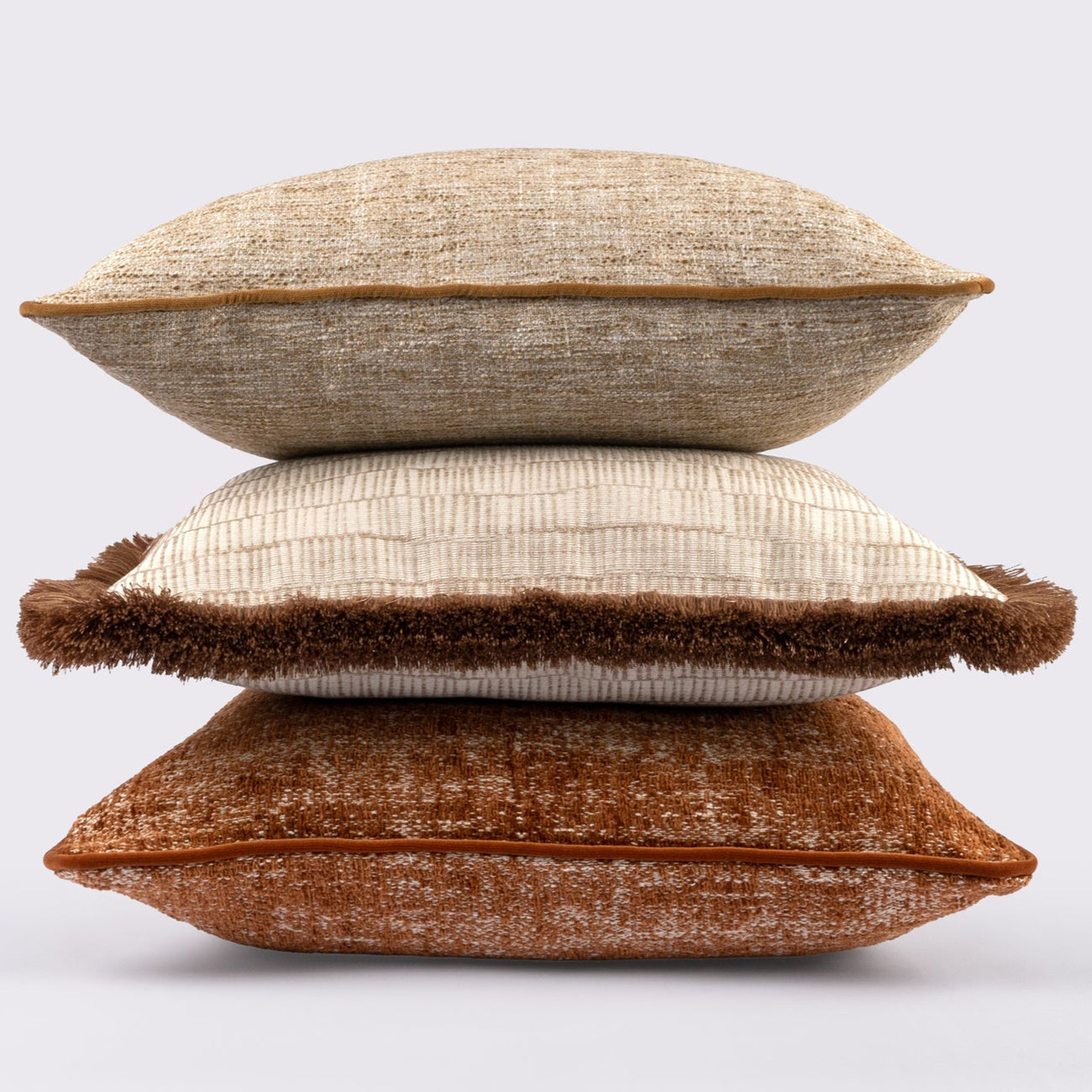 Champagne Cushion with Brown Fringe