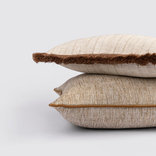 Champagne Cushion with Brown Fringe