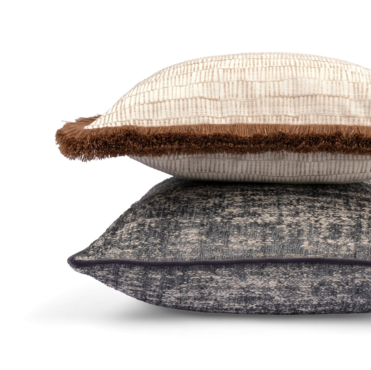 Champagne Lumbar Cushion with Double Brown Fringe