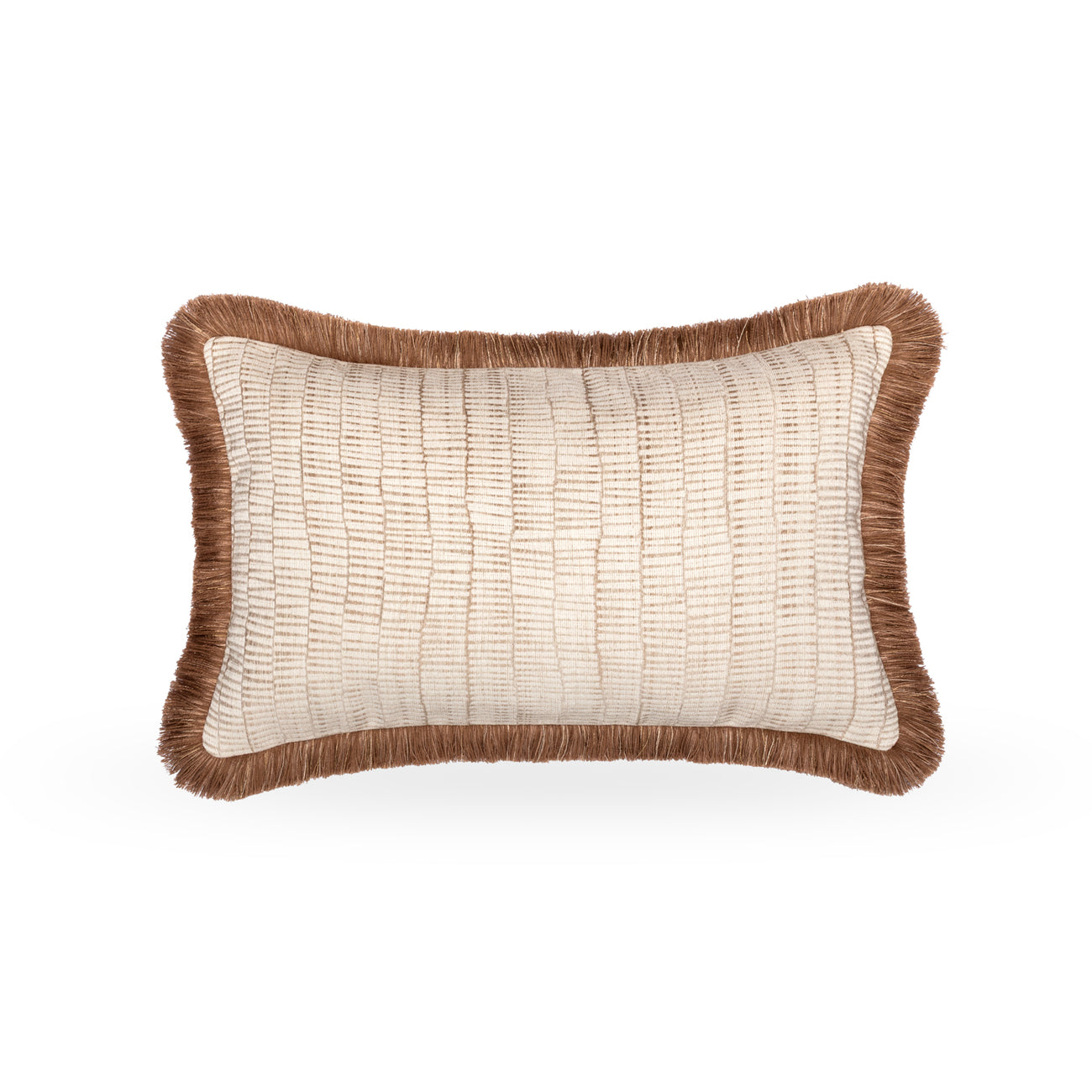 Champagne Lumbar Cushion with Double Brown Fringe