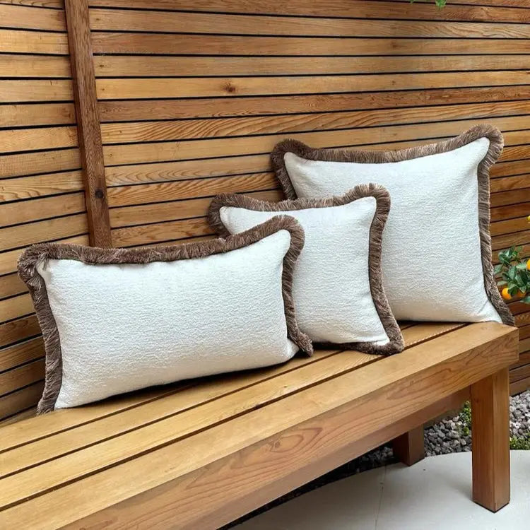 Bouclé Luxury Cushion with Multitonal Clove Fringe Onacara