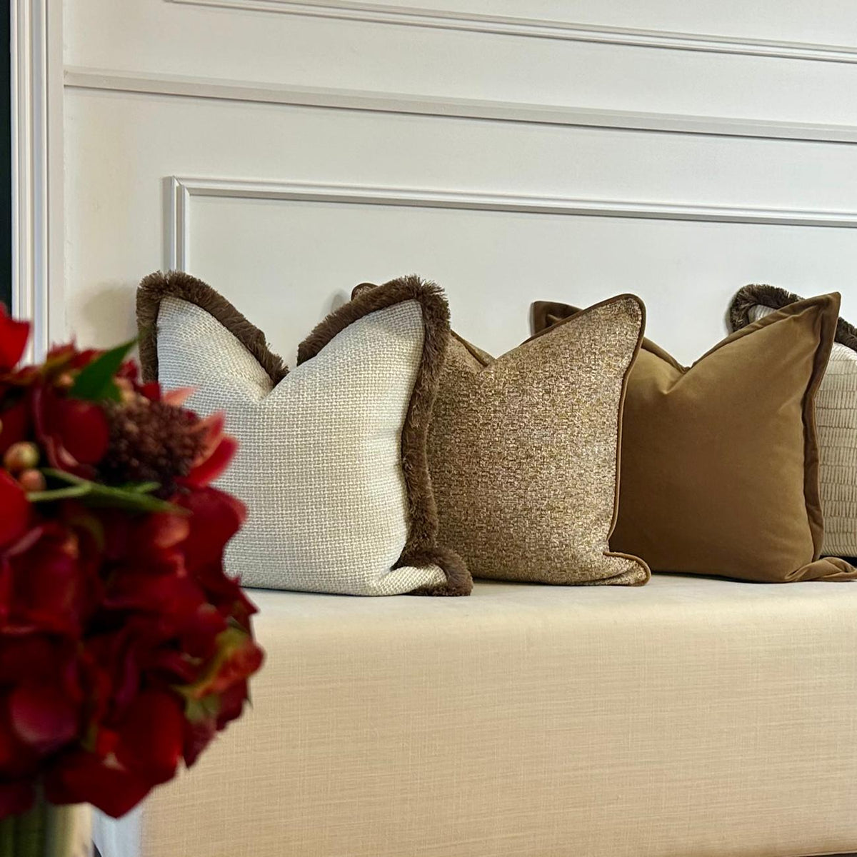 Dune Cushion with Double Brown Fringe